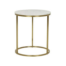 Gray medium round wood coffee table with faux stingray top. Elle Round Side Table Marble Matte White Brushed Gold Pre Order