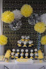Yellow Gray Baby Shower Party Ideas Photo 11 Of 11 Baby Shower Yellow Grey Baby Shower Baby Shower Decorations