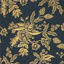 【design】floral and birds pattern printed. Navy Blue Golden Flower Rifle Paper Co Fabric By Cotton And Steel Kawaii Fabric Shop