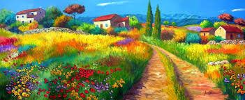 Images Art Peintures Paysages Avec Des Fleurs Peintures Decoratives Dans L Huile Et Spatule Paisajes Paisajes Flores Arte Paisajista