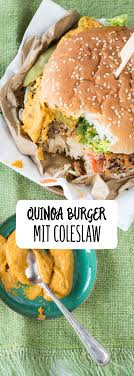 Quinoa Burger Mit Coleslaw Vegetarisch Vegan Krautsalat Vegetarisch Kochen Rezepte Quinoa Burger