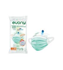 Evony 3 Katli Filtreli Burun Telli Cerrahi Maske 10 Lu Paket Yumusak Elastik Kulakli