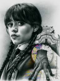 My drawing of Wednesday using colored pencil 🫀