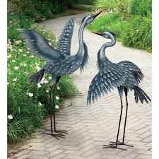 Metallic Heron Statue Metal Garden Art Yard Sculptures Garden Art