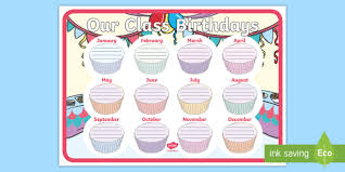 Editable Cupcake Themed Our Class Birthday Chart Display Poster