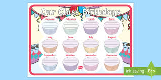 cupcake themed our class birthday chart display poster