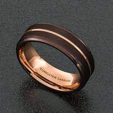 Mens Wedding Band 8mm Espresso Collection Brown Tungsten Ring Two Tone Rose Gold Groove Step Edg Mens Gold Wedding Band Black Tungsten Rings Mens Wedding Bands