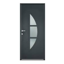 La porte d'entrée acier : Porte D Entree Alu Omaha 2 Essentiel H 215 X L 90 Cm Gris Anthr P Droit Leroy Merlin