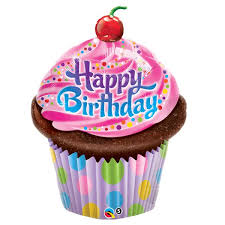 Joyeux Anniversaire Cupcake Bleu En Forme De Feuille Ballon