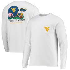 Men S Vineyard Vines White West Virginia Mountaineers Football Whale Long Sleeve T Shirt