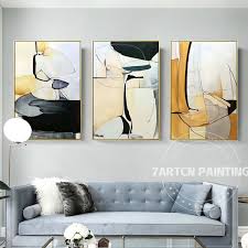 Set Of 3 Pieces Abstract White Yellow Canvas Painting Acrylic Etsy Abstract Canvas Painting Geometric Wall Art Wall Art Wallpaper