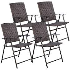 Tangkula 4 Pcs Folding Patio Chair Set Outdoor Pool Lawn Portable Wicker Chair With Armrest And Footrest Durable Folding Chair Rattan Chair Patio Lounge Chairs