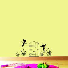 Fairy cottage door wall sticker july 2021 this adorable wall sticker set is a perfect way to add a little magic to any room.this sticker comes is available in two colours and in one size only.give a fairy (or borrower) a home with this cute little cottage set, it looks especially wonderful in children's bedrooms as well as kitchens. Fairy Door With Fairies Vinyl Wall Decal Kids Room Girls Baby Nursery Wall Art On Luulla
