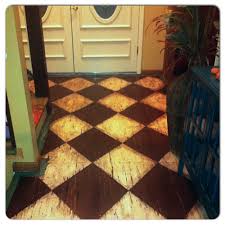 Harlequin Pattern Painted On A Plywood Subfloor Distressed Glazed With Stained Clearcoate Painted Plywood Floors Stained Plywood Floors Plywood Flooring Diy