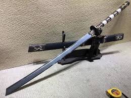 Kangxi Sword Damascus Steel Burn Blade Brass Fittings Black Skin Scabbard Sword Metal Buildings Katana