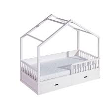 Kinderhochbett zum spielen und träumen. Kinderbett Hausbett Pompano Inkl Lattenrost Farbe Weiss Massiv 90 X 200 Cm B X L