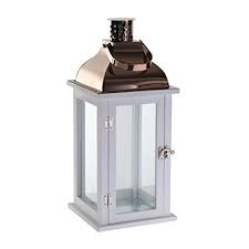 Greemotion Gartenlaterne Weiss Deko Laternen Aus Holz Mit Metall Dach In Kupfer Optik Gartenlampe Mit Praktischer Tur Laterne Garten Gartenlampen Deko Laterne