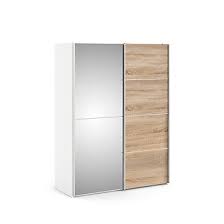 Armoire 2 Portes Coulissantes L 150 Cm Glass Blanc Et Imitation Chene Modele Placard Armoire Kit Dressing Avec Rideau