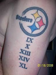 Pittsburgh Steeler Logo With Roman Numbers Tattoo On The Shoulder Roman Numbers Tattoo Steelers Tattoos Tattoos
