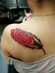 Rose And Feather Tattoo By Joe Dillon Feather Tattoos Watercolor Tattoo Feather Eagle Feather Tattoos