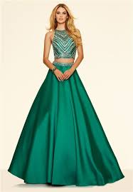 A Line Two Piece Long Emerald Green Satin Beaded Prom Dress Green Prom Dress Evening Dresses Prom Piece Prom Dress