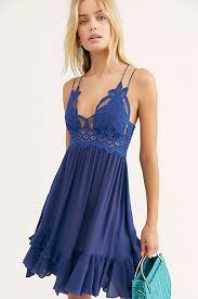 Fp One Adella Slip Blue Dress Casual Slip Dress Maxi Slip Dress