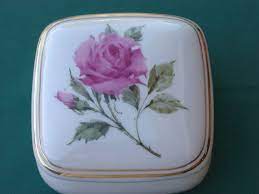 1987 Avon Rose Porcelain Trinket Music Box Trinket Music Box Porcelain