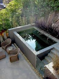 Modern Minimalist Rectangle Concrete Plunge Pool Designs With Small Straight Stairs And Be Equipped Temper Small Backyard Pools Small Pool Design Backyard Pool