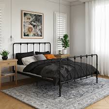 Kent king poster bed an updated take on farmhouse style, the kent poster bed features a sleek metal frame and a lux upholstered headboard, bringing an abundance of sophistication to any bedroom space. Modern Farmhouse Cottage Metal Spindle King Size Platform Bed Frame In White Beds Mattresses Bedding