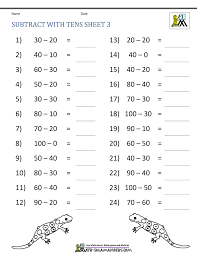 First grade math worksheets add up to a good time. Subtracting Tens