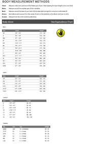 Body Glove Size Chart Images Gloves And Descriptions