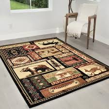 Cabin rugs Geometric carpet fishbear decorlodge wilderness western design  rugs | eBay