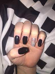 Black Gel Acrylic Nails With Glitter Gel Acrylic Nails Glitter Nails Acrylic Nails