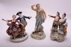 Over 80% new & buy it now; Lot Grouping Of Three Dresden Style German Porcelain Figurines Height Of Tallest 8 5