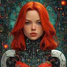 82. Neuro Ru Yanx red-haired girl cyborg by WalentyWalewski