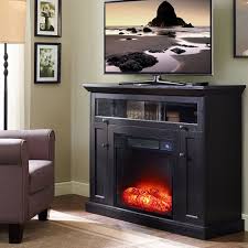 Black Fireplace Media Console Tv Stand Sliding Glass Door 2 Cabinet Modern Tall Tvfurniture Modern Black Fireplace Sliding Glass Door Fireplace Media Console