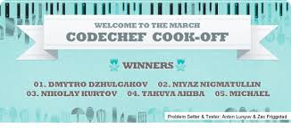 Whether the food is baked, fried, sautéed, bo. March Cook Off Challenge Coding Competition Codechef