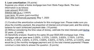 Wells fargo home mortgage is a division of wells fargo bank, n.a. 3 Loan Amortization 18 Points Suppose You Obtain A Chegg Com