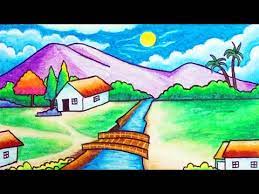 Pada gambar pertama ini, anda akan melihat sebuah lukisan yang sangat indah yang menggambarkan pemandangan pedesaan khas di indonesia. Cara Menggambar Pemandangan Desa Yang Mudah Dengan Oil Pastels Youtube