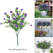 Silky polyester fabric bushes and plastic stems. Buy Artificial Fake Flowers Outdoor 6pcs Plastic Flowers Uv Resistant Faux Plants For Indoor Outside Hanging Home Porch Window Wedding Office Garden Decor Purple Online In Italy B089kflklc