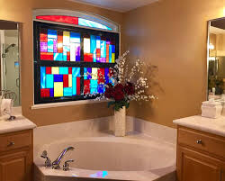 Stained glass windows offer an excellent solution that makes a beautiful artistic addition to the bathroom and added functionality. Contemporary Stained Glass Bathroom Window Winter Garden Fl