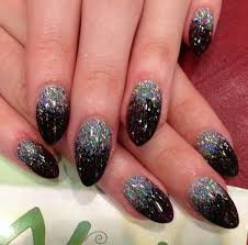 Almond Black And Red Ombre Nails Black Almond Nails With Glitter Ombre Black Almond Nails Almond Nails Glitter Gel Nails