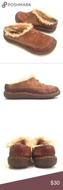 Born Slip On Fur Lined Mules Brown Leather Sheepskin Lined