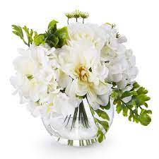 Buy artificial peony and silk peony at whittingtons silk flower and plant centres. House Of Hampton Cream Hydrangea Rose And Peony Mixed Silk Flower In Round Clear Glass Vase Reviews Wayfair
