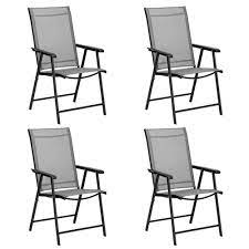 The small and lightweight design can be easily put away for storage. Uhomepro Outdoor Folding Sling Chairs Set Of 4 Portable Patio Folding Chairs Patio Furniture Camping Pool Beach Chairs With Armrest Metal Frame Garden Deck Dining Chair Set For 4 Gray Q13819