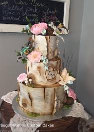 2 Tier Birch Tree Wedding Cake Birch Bark Tree Stump Wedding Cake With Flowers And Hummingbirds Birch Wedding Cakes Wedding Cake Tree Wedding Cake Rustic