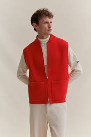Men's Milano red merino wool zipped vest | Le Minor