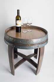 Weathered Gray Stained Wine Barrel End Table With Cross Braces In 2020 Wine Barrel End Table Wine Barrel Weathered Grey Stain