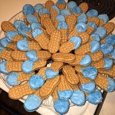 Putting On A Elephant Theme Shower For My Friends Baby Boy Nutter Butter Cookies Covered In Cho Peanut Baby Shower Dumbo Baby Shower Elephant Baby Shower Boy