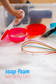 Check out the end of the post for some ideas for when you need to keep sensory. Soap Foam Sensory Bin In The Kids Kitchen